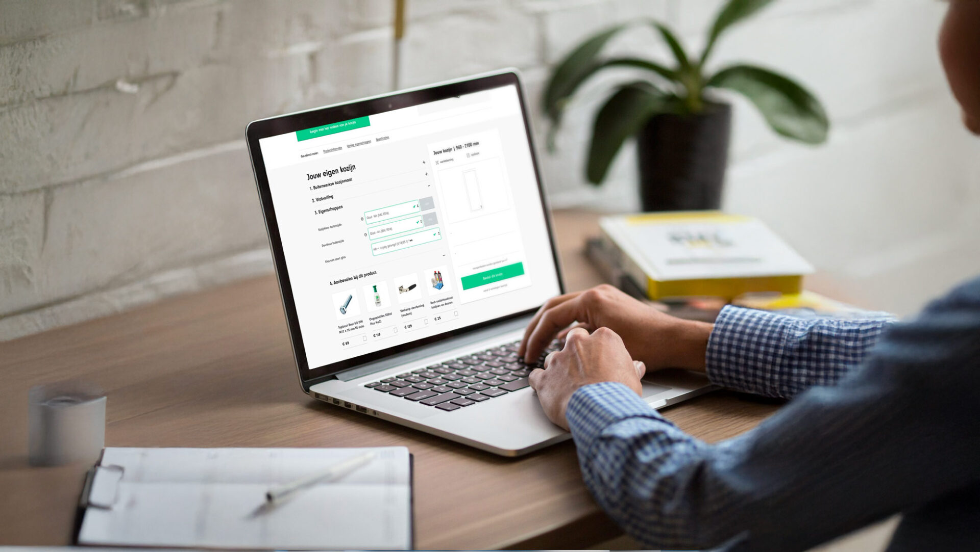 Bestelproces van Toelevering Online op een laptop met bouwtekening
