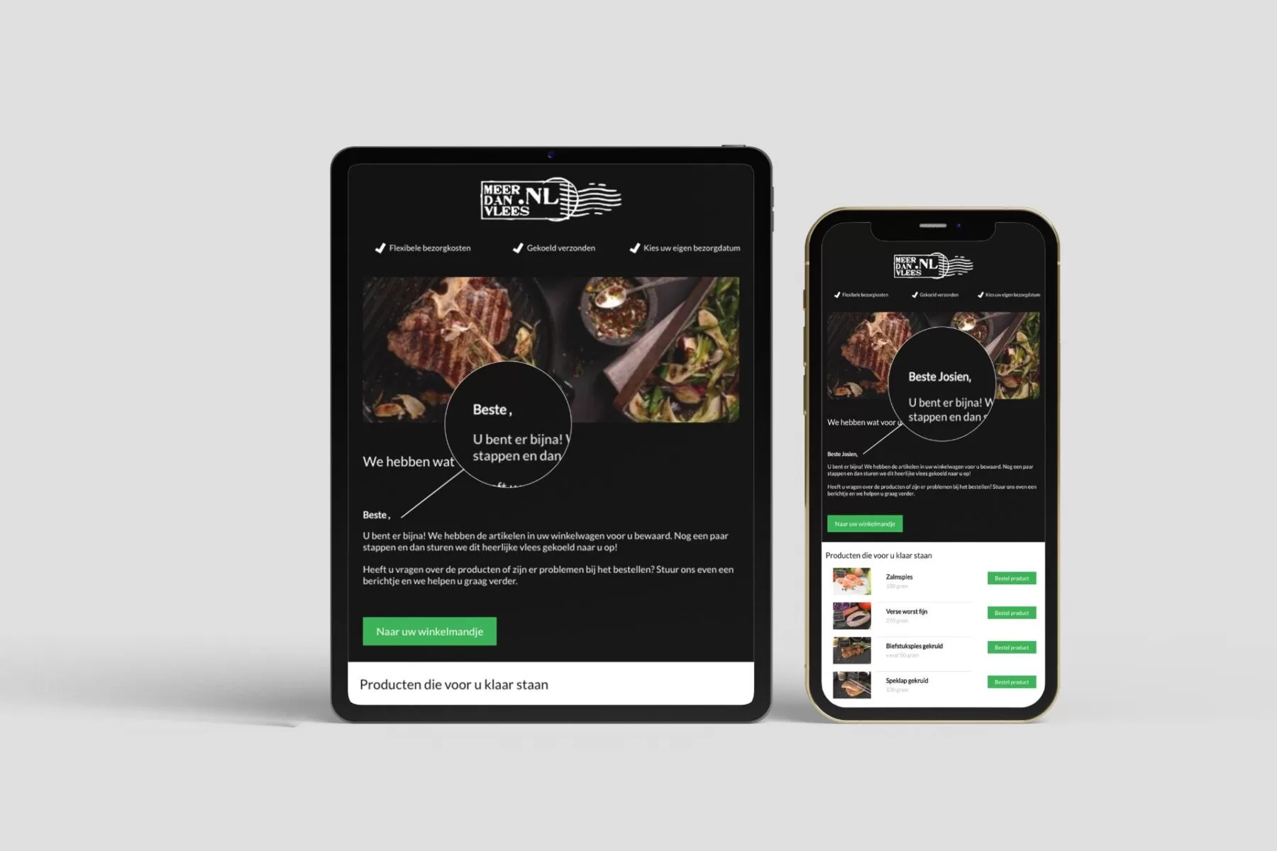 E-mailcampagne weergegeven op smartphone en tablet