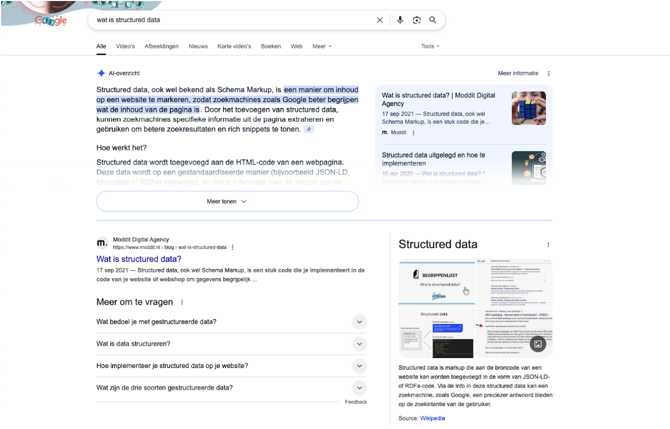 Screenshot van een Google AI Overview in de zoekresultaten