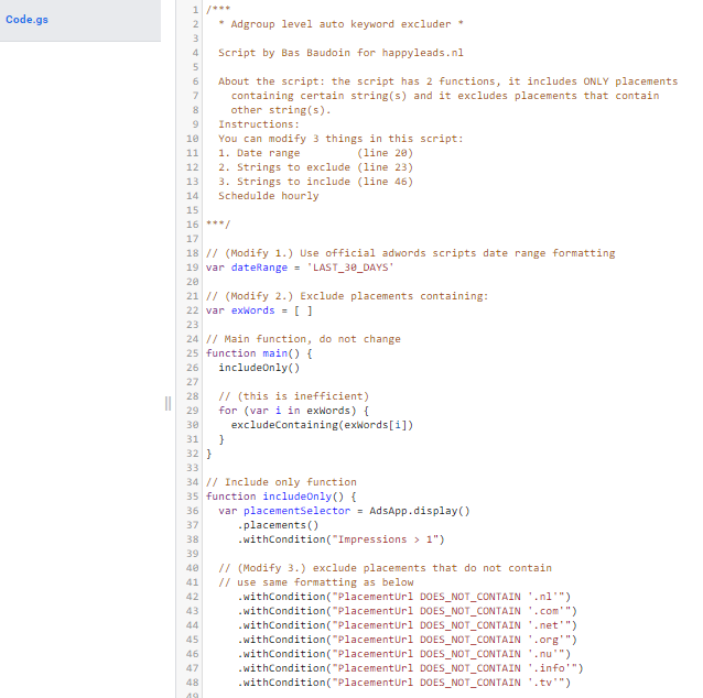 Scriptcode voor het automatiseren van Google Ads-campagnes