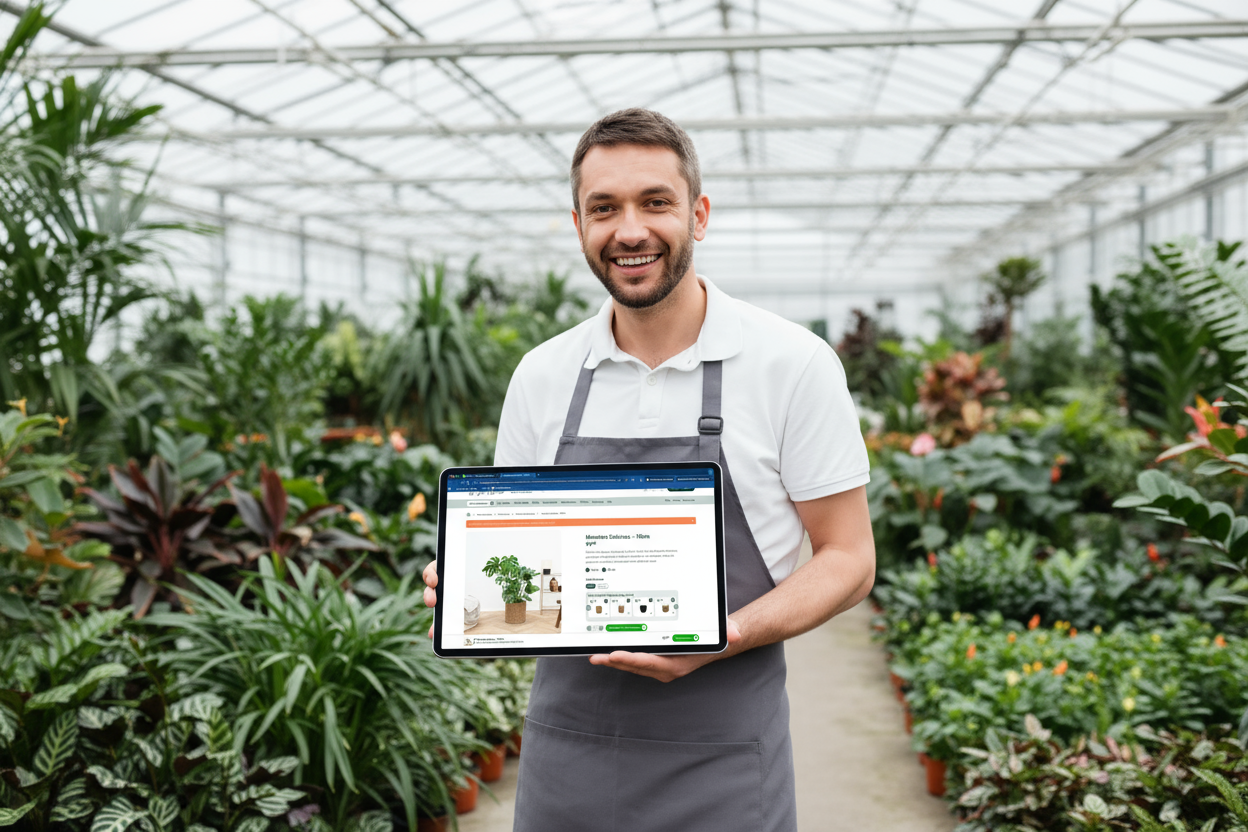 Green Bubble shopify webshop in een planten kas op mobiel